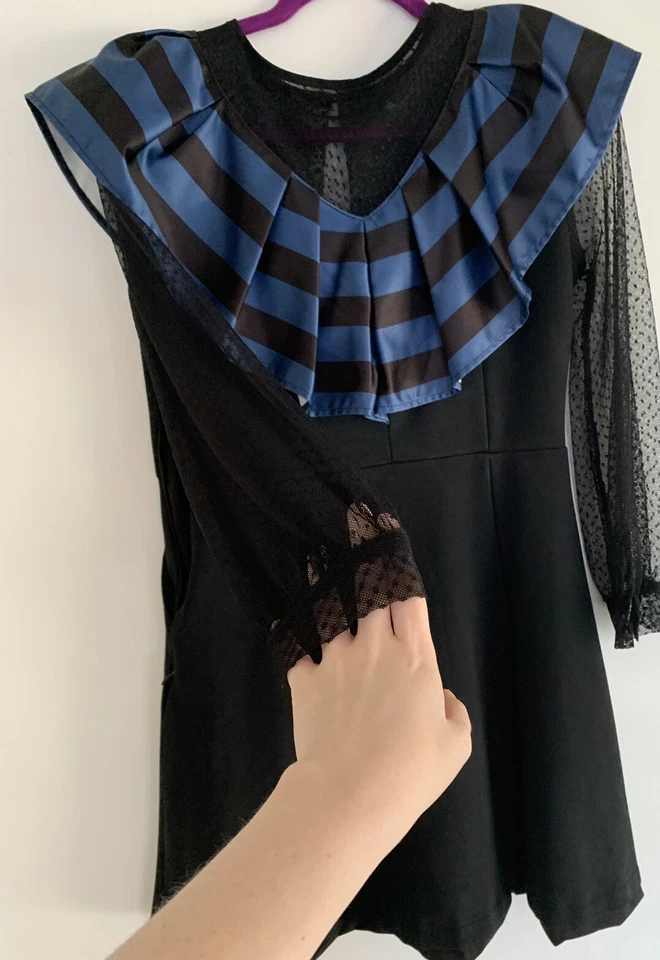 Wednesday Addams Cosplay Dress Halloween Costume Black Blue Dress Women's M - Image 2 of 4