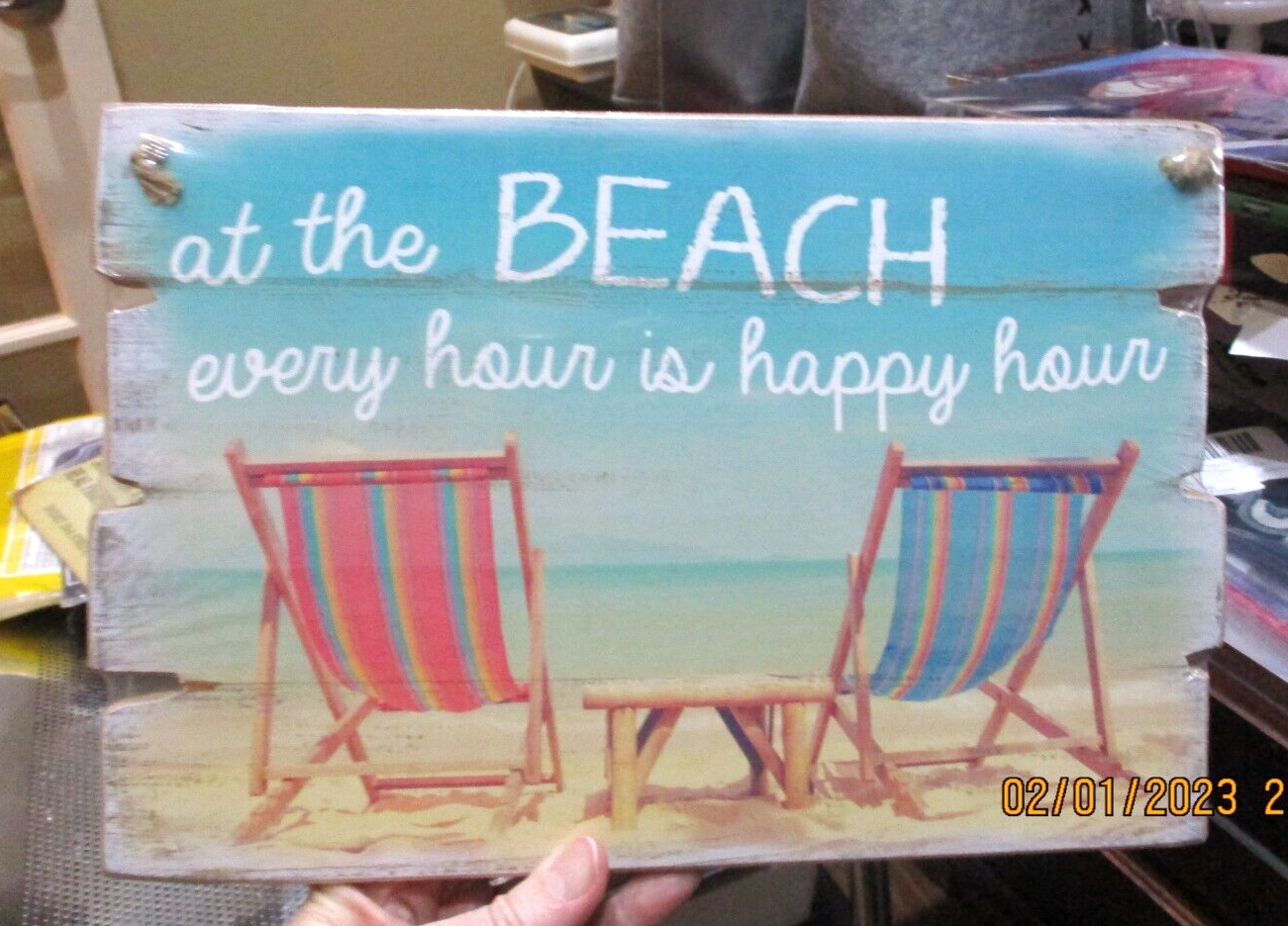 Wood sign at the BEACH every hour is happy hour Man Cave She shed Bar