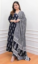 Women Black Block Printed Angrakha Kurta With Pants  Duppatta , Salwar Kameez