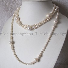 Natural 6-12mm White Freshwater Cultured Pearl Beaded Necklace Long 18-100''