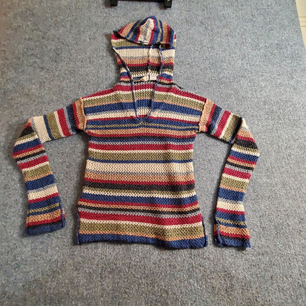 By Next Era Ramie Blend Hooded Sweater Striped Woven Loose By Next Era Ramie Blend Hooded Sweater Striped Woven Loose