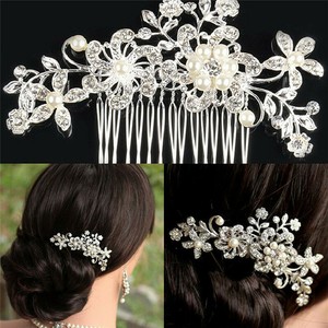 Lady White Flower Wedding Hair Pins Accessories Crystal Pearl