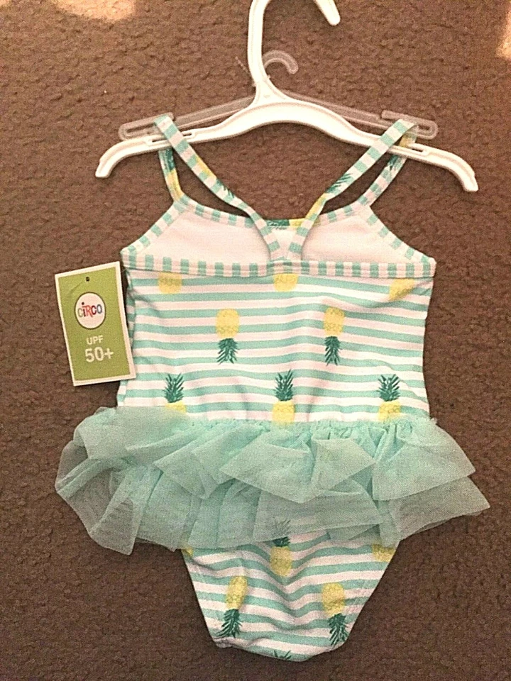 Traje de Baño Bebé Infante Talla 6-9 Meses Piña Tutú Rayas Una Pieza Natación Foto 2 de 3