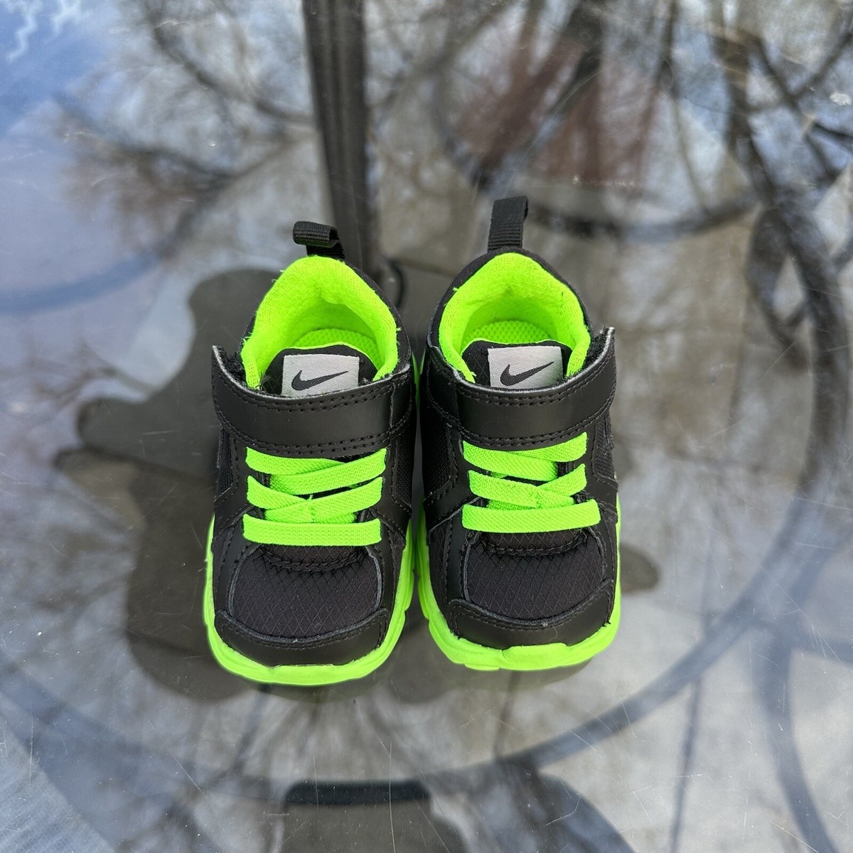 NEW BABY Nike Shoes Kids Fuse Run Sneakers Black/Neon Green 525592-005 Sz  2.5C