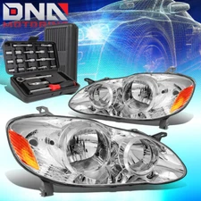 FOR 2003-2008 TOYOTA COROLLA E120 CRYSTAL HEADLIGHT HEAD LAMP+TOOLS CHROME/AMBER