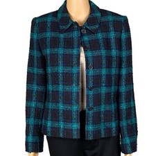 KASPER  Company green, black and blue Tweed Plaid blazer jacket Size 6 EUC