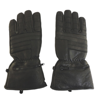 Motorcycle Leather Gauntlet Riding Gloves With Rain Cover MEDIUM