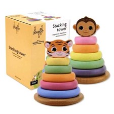 Holz-Stapelturm Baby Spielzeug - ca. 14 cm Holzspielzeug Stapelspielzeug 1 Jahr