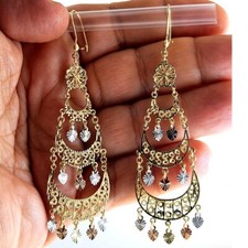 Gypsy Style Earrings Solid 14K Gold Dangling Chandelier Filigree Butterfly 3