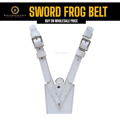 BE Schwert Frosch weiß Ledergürtel Sam Browne Original Gürtel mit Chrombefestigungen.