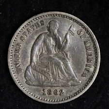 1862 Seated Liberty Half Dime AU E828 ZEM