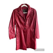 Red Leather Vintage Trench Coat - Size Small