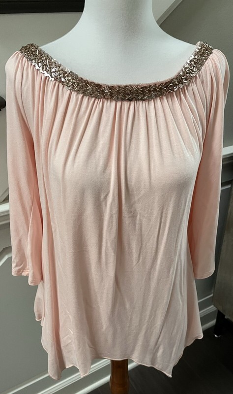 Boston Proper Embellished Neckline Knit Top-Pink -XS- NWOT