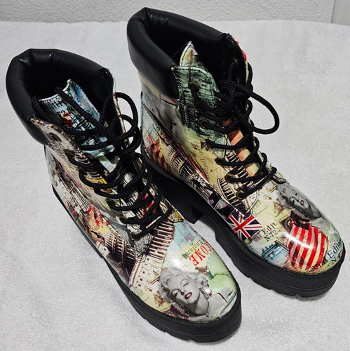 Shoe Republic Platform Laced Chunky Boots Marilyn Monroe images Size 6.5 NMC