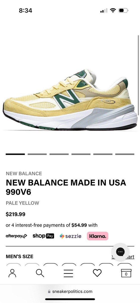 NEW BALANCE MADE IN USA 990V6 Yellow Green 990 Size 7 Sneaker