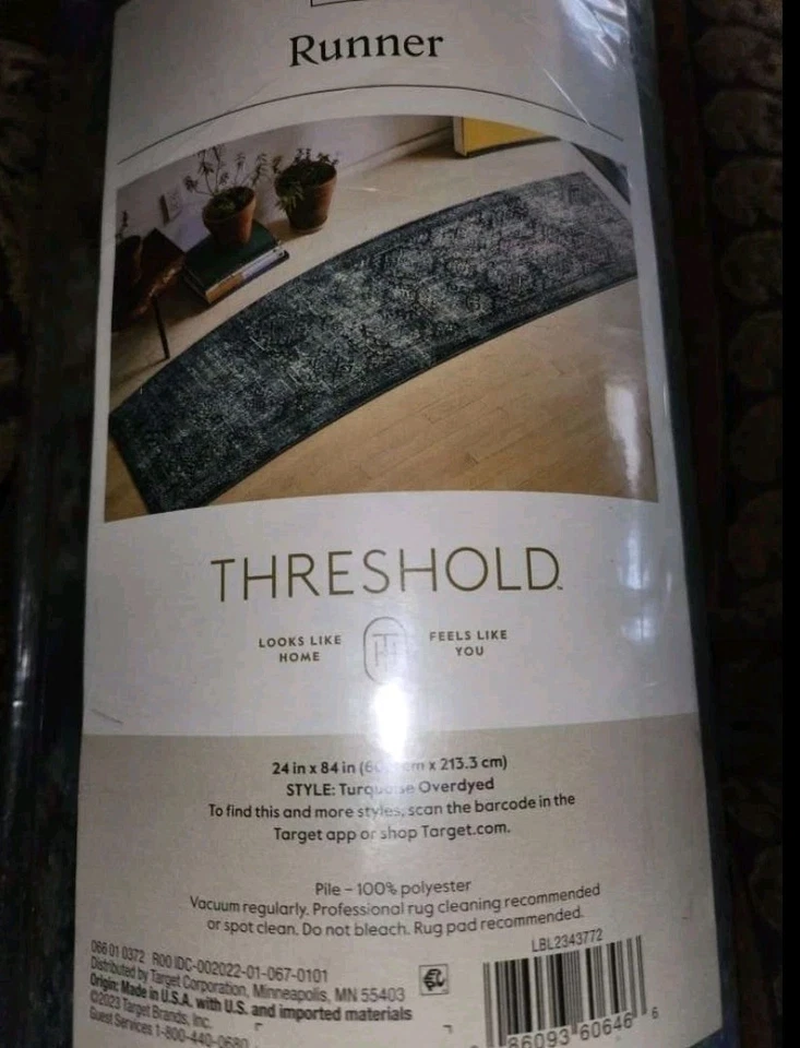 New. Beautiful. New. Beautiful 2'×7' Overdyed Distressed Area Rug Blues & Teals - Image 3 of 3