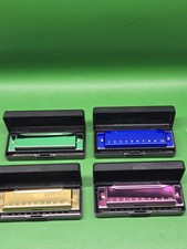 4 X BEGINNERS HARMONICA WITH CASE ,4 COLORS ,GREEN ,BLUE ,PURPLE, GOLD