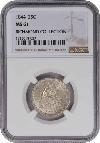 1844 Liberty Seated Silver Quarter MS61 NGC