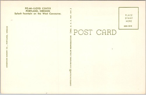 c1960 PORTLAND, Oregon Postcard LLOYD CENTER "Splash Fountain" / Curteich Chrome - Picture 2 of 2