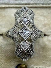 Antique Art Deco 1/4Ct Round Cut CZ 3-Stone Filigree Wedding Ring In 925 Silver