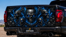 Skulls With Blue Flames And Chains Graphics Tailgate Vinyl Decal Wrap Skulls With Blue Flames And Chains Graphics Tailgate Vinyl Decal Wrap