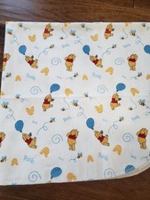Vtg Disney Baby Winnie the Pooh Bear Receiving Blanket Balloon White Flannel EUC