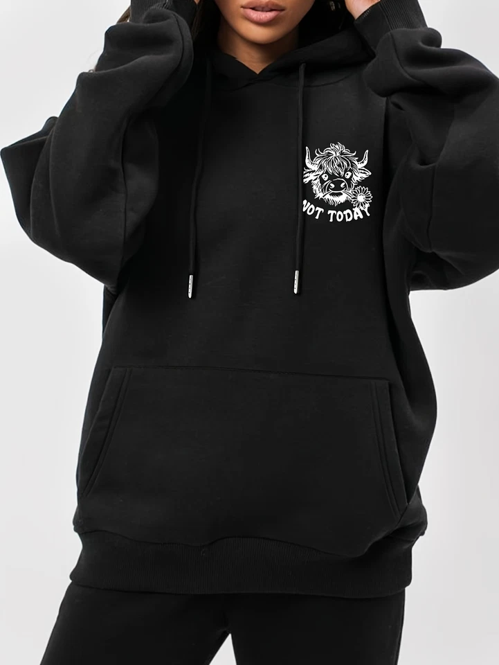 Women'S Casual Polyester Hoodie with Cartoon Cow Double-Sided Print, Hooded - Image 3 of 4