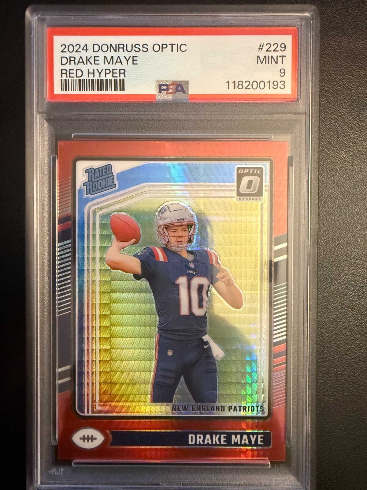 2024 Panini Donruss Optic - Rated Rookie Drake Maye #229 Red Hyper Prizm PSA 9