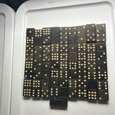 Set of 37 Vintage 1940s 1950s Wood Wooden Tiger Dominoes Game