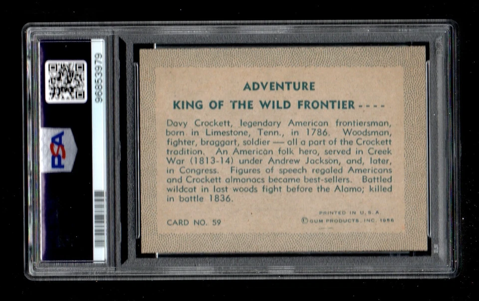 1956 Topps Adventure #59 DAVY CROCKETT King Of The Wild Frontier PSA 9 - Image 2 of 2