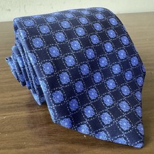 Established Sartorial Silk Tie Blue Made in Italy Geometric Floral Luxury