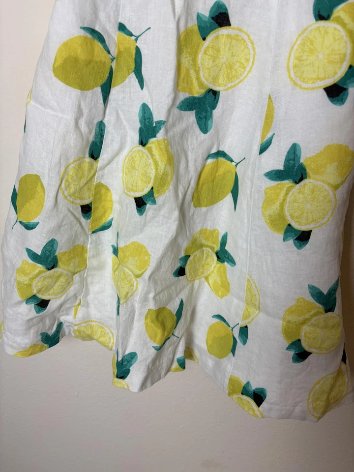 Cynthia Rowley 100% Lino Talla 2 Estampado Limón Sin Mangas Ajuste Acampanado Verano Informal Foto 4 de 4