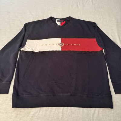 RARE Tommy Hilfiger Big Logo Crest Spellout Blue Sweatshirt Size 3XL Red White