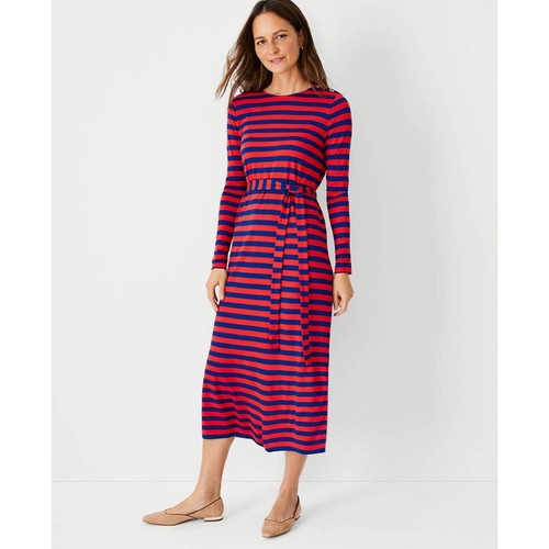 Neuf Taille L Femmes Ann Taylor Rouge/ Bleu Rayé Cravate Taille Robe 579598
