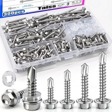 Self Tapping Screws Set 410 Stainless Steel Hex Washer Head Assortment Kit for