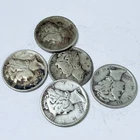 MERCURY SILVER DIMES LOT OF 5 - 90% SILVER FREE SHIPPING #8373