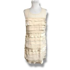 LOFT Cream Ruffled Tiered Sheath Dress