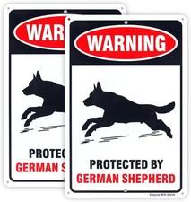 2 Pack Protected by German Shepherd Sign Beware of Dog 12'' x 8'', Black.