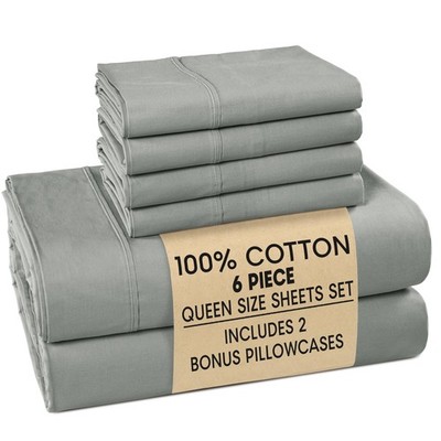 Bed Sheets Queen   100% Cotton Queen Size Bed Sheet Set with 4 Pillowcases, C...