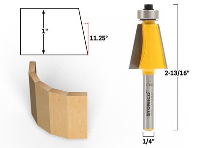 11.25 Degree Chamfer Edge Forming Router Bit - 1/4'' Shank - Yonico 13911q