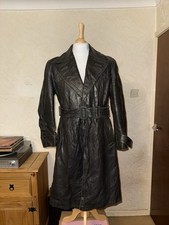 Vintage German Leather Trenchcoat Herren M Black Horsehide 1940s WW2 Officers