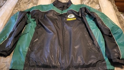 Green Bay Packers Jacket Vinyl 2XL Has Damage under Arms Tried to fix Full zip