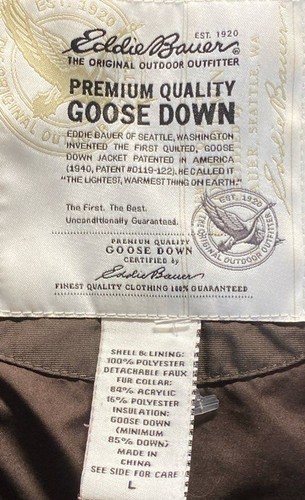 Eddie Bauer Womens Brown Goose Down Long Sleeve Full-Zip Puffer Jacket Size L - Picture 4 of 4