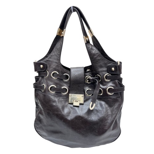 Jimmy Choo Ramona Hobo Bag Womens Large Brown Excellent Leather Grommet Buckle