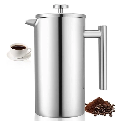 VEVOR French Press Coffee Maker 51 oz Stainless Steel French Coffee Press Silver