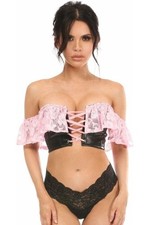 Lavish Lt Pink Lace  Faux Leather Bustier Top