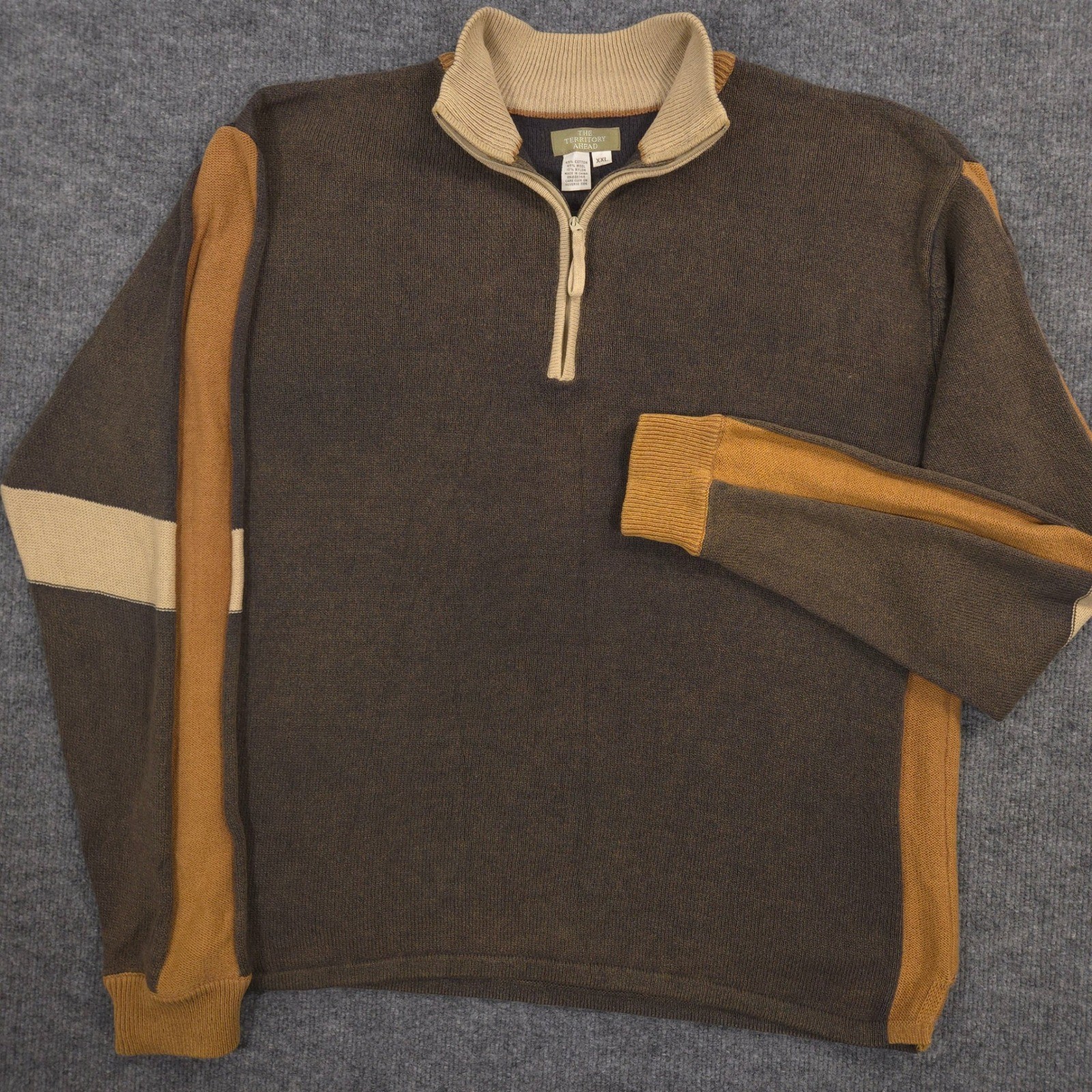 The Territory Ahead 1/4 Zip Sweater Mens XXL Brown Wool Blend Outdoor Gorpcore