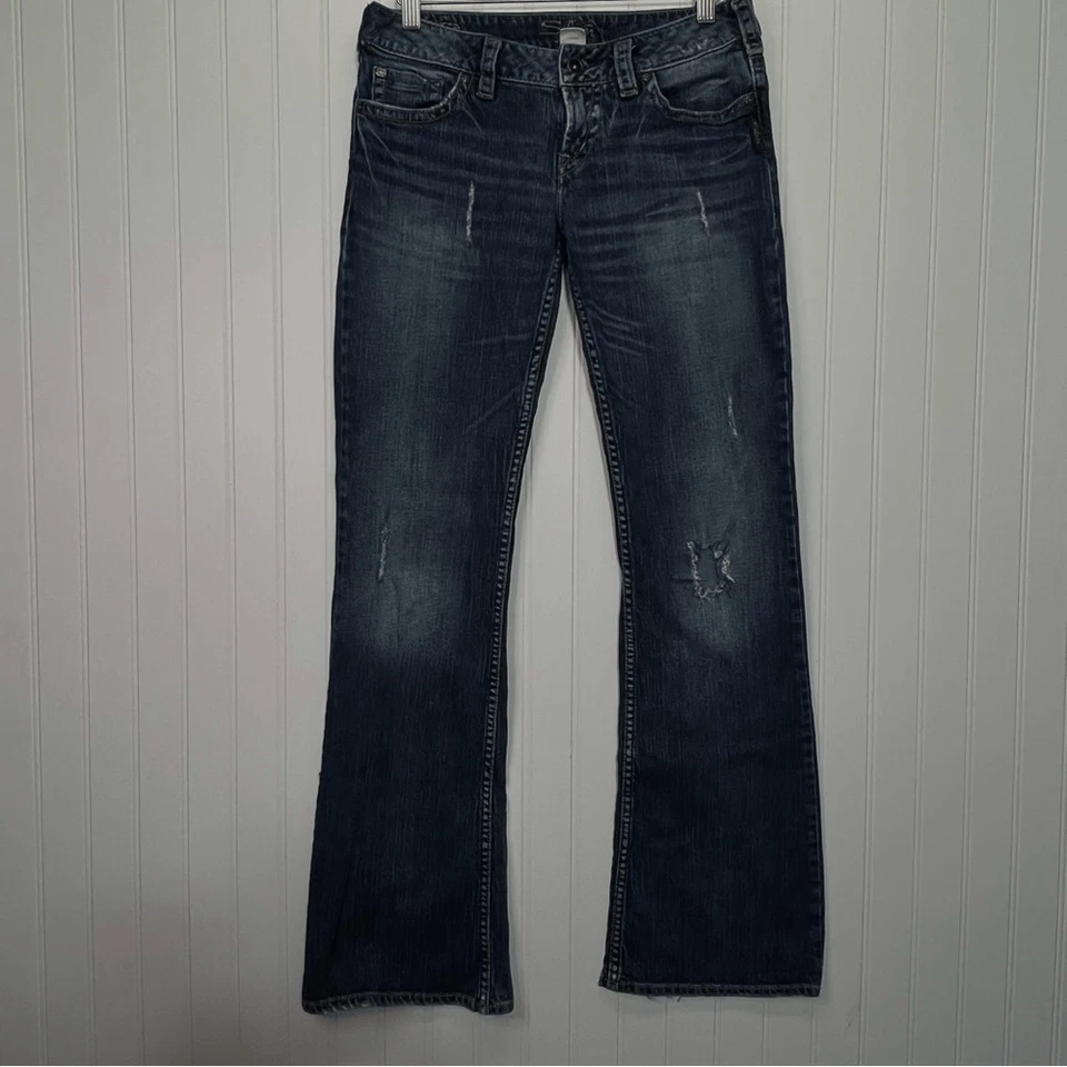 Jeans Silver Pioneer Boot Cut Talla 28 W 33 L Agujeros desgastados Solapa Bolsillo Denim* Foto 2 de 4