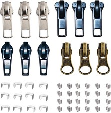 12PCS Zipper Repair Kit 5 Lockable Sliders Pulls Top  Bottom Stops Coats Pack