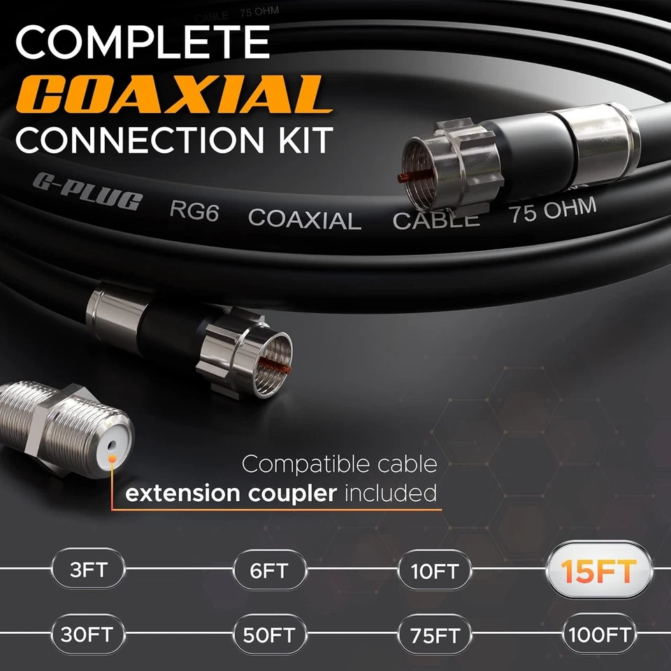 High-Speed RG6 Coaxial Cable 15ft, Durable Compression Connectors, Weather-Se... - Image 4 of 4